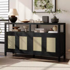 Bahut Okak style Bohème, Buffet avec 4 Portes et 1 Étagère Ouverte, Meuble de Rangement pour Salon, Salle à Manger, Cuisine