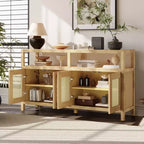 Bahut Okak style Bohème, Buffet avec 4 Portes et 1 Étagère Ouverte, Meuble de Rangement pour Salon, Salle à Manger, Cuisine
