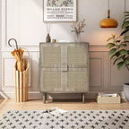 Mobile credenza in rattan Okak, mobile buffet con 4 ante e 8 ripiani, mobiletto contenitore per soggiorno, sala da pranzo, cucina