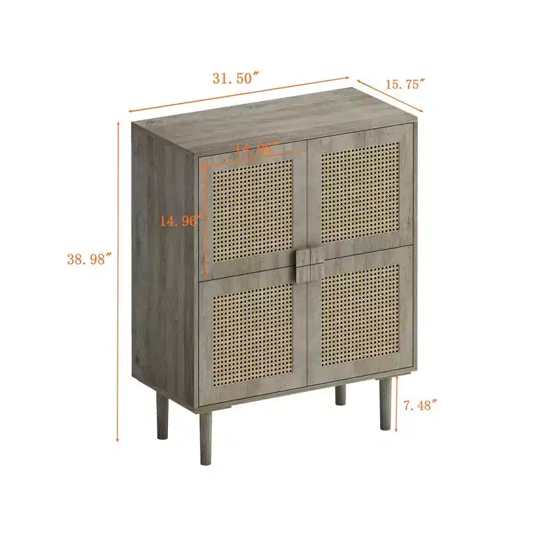 Mobile credenza in rattan Okak, mobile buffet con 4 ante e 8 ripiani, mobiletto contenitore per soggiorno, sala da pranzo, cucina