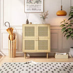 Mobile credenza in rattan Okak, mobile buffet con 4 ante e 8 ripiani, mobiletto contenitore per soggiorno, sala da pranzo, cucina
