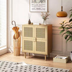 Mobile credenza in rattan Okak, mobile buffet con 4 ante e 8 ripiani, mobiletto contenitore per soggiorno, sala da pranzo, cucina