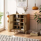 Mobile credenza in rattan Okak, mobile buffet con 4 ante e 8 ripiani, mobiletto contenitore per soggiorno, sala da pranzo, cucina
