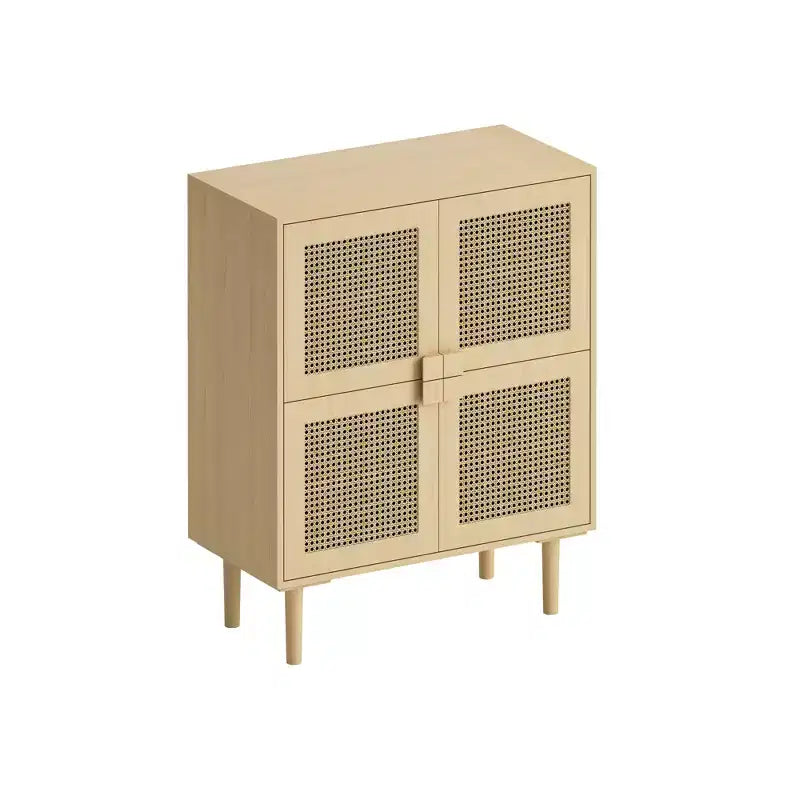 Mobile credenza in rattan Okak, mobile buffet con 4 ante e 8 ripiani, mobiletto contenitore per soggiorno, sala da pranzo, cucina