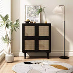 Mobile credenza in rattan Okak, mobile buffet con 4 ante e 8 ripiani, mobiletto contenitore per soggiorno, sala da pranzo, cucina