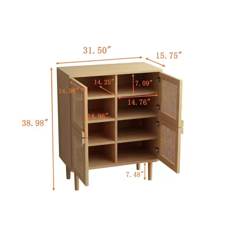 Mobile credenza in rattan Okak, mobile buffet con 4 ante e 8 ripiani, mobiletto contenitore per soggiorno, sala da pranzo, cucina