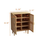 Mobile credenza in rattan Okak, mobile buffet con 4 ante e 8 ripiani, mobiletto contenitore per soggiorno, sala da pranzo, cucina
