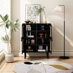 Mobile credenza in rattan Okak, mobile buffet con 4 ante e 8 ripiani, mobiletto contenitore per soggiorno, sala da pranzo, cucina