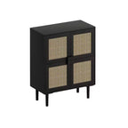 Mobile credenza in rattan Okak, mobile buffet con 4 ante e 8 ripiani, mobiletto contenitore per soggiorno, sala da pranzo, cucina