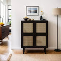 Mobile credenza in rattan Okak, mobile buffet con 4 ante e 8 ripiani, mobiletto contenitore per soggiorno, sala da pranzo, cucina