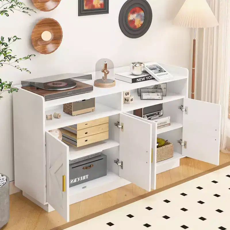 Mobile credenza Okak, credenza a buffet con 4 ante e 2 cassetti, maniglia in metallo, mobile contenitore per soggiorno, sala da pranzo, cucina