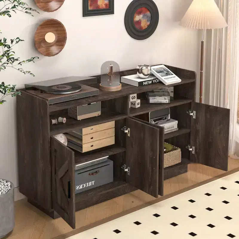 Mobile credenza Okak, credenza a buffet con 4 ante e 2 cassetti, maniglia in metallo, mobile contenitore per soggiorno, sala da pranzo, cucina