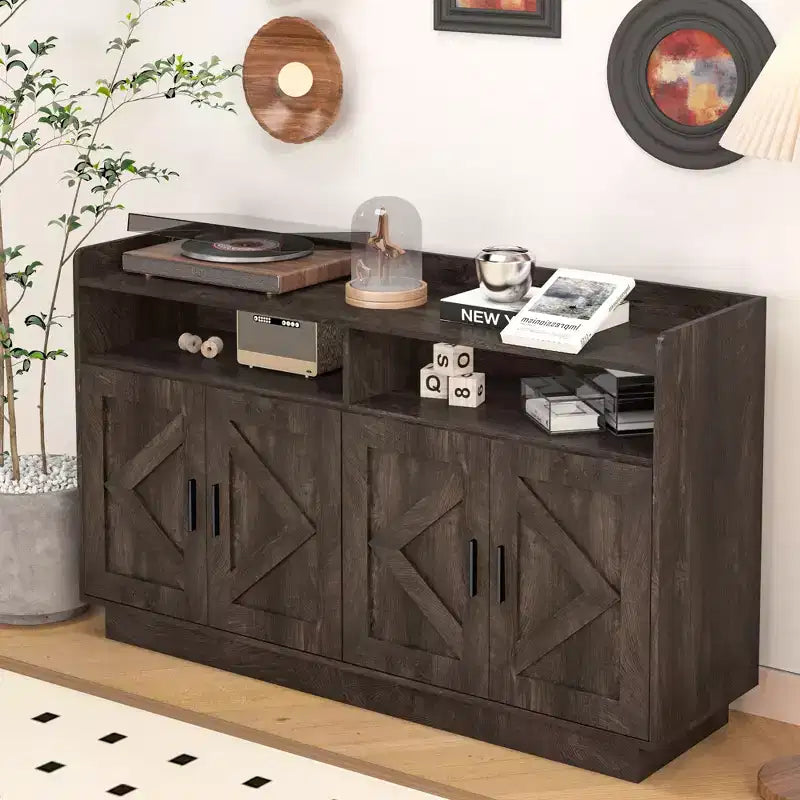 Mobile credenza Okak, credenza a buffet con 4 ante e 2 cassetti, maniglia in metallo, mobile contenitore per soggiorno, sala da pranzo, cucina