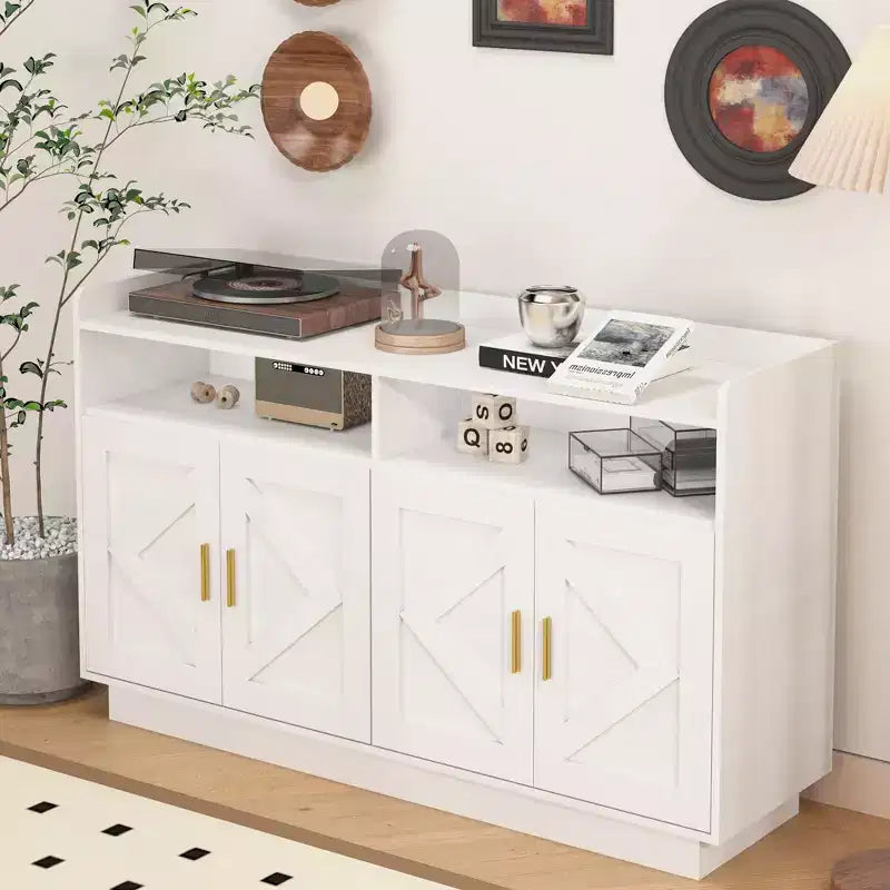 Mobile credenza Okak, credenza a buffet con 4 ante e 2 cassetti, maniglia in metallo, mobile contenitore per soggiorno, sala da pranzo, cucina