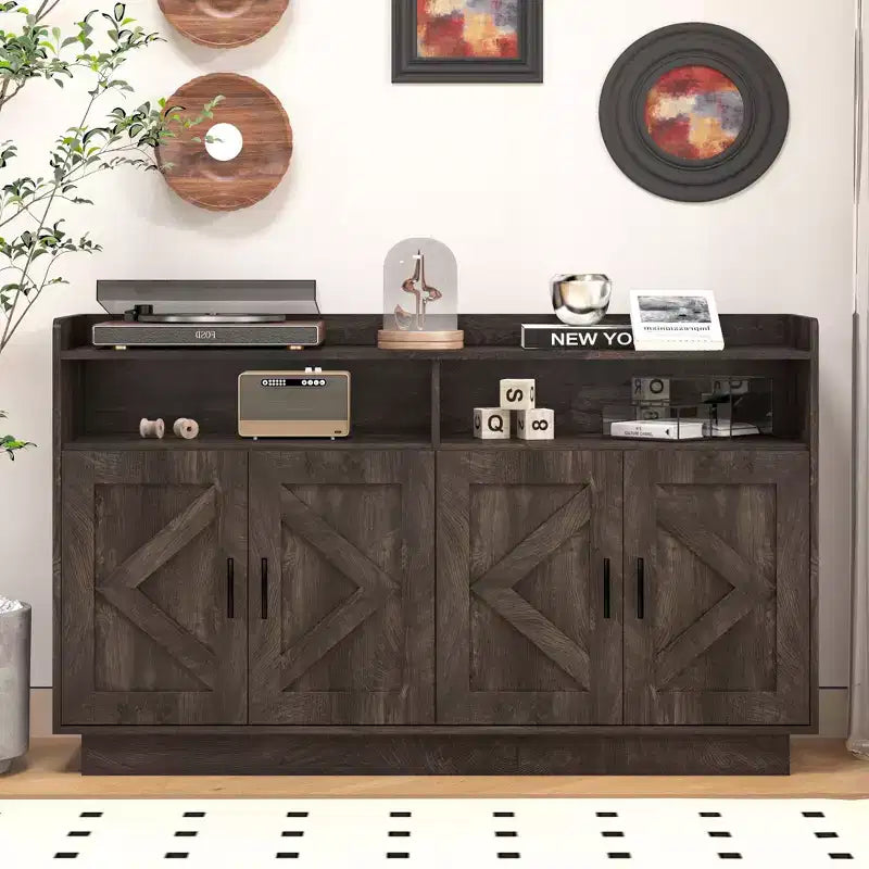 Mobile credenza Okak, credenza a buffet con 4 ante e 2 cassetti, maniglia in metallo, mobile contenitore per soggiorno, sala da pranzo, cucina