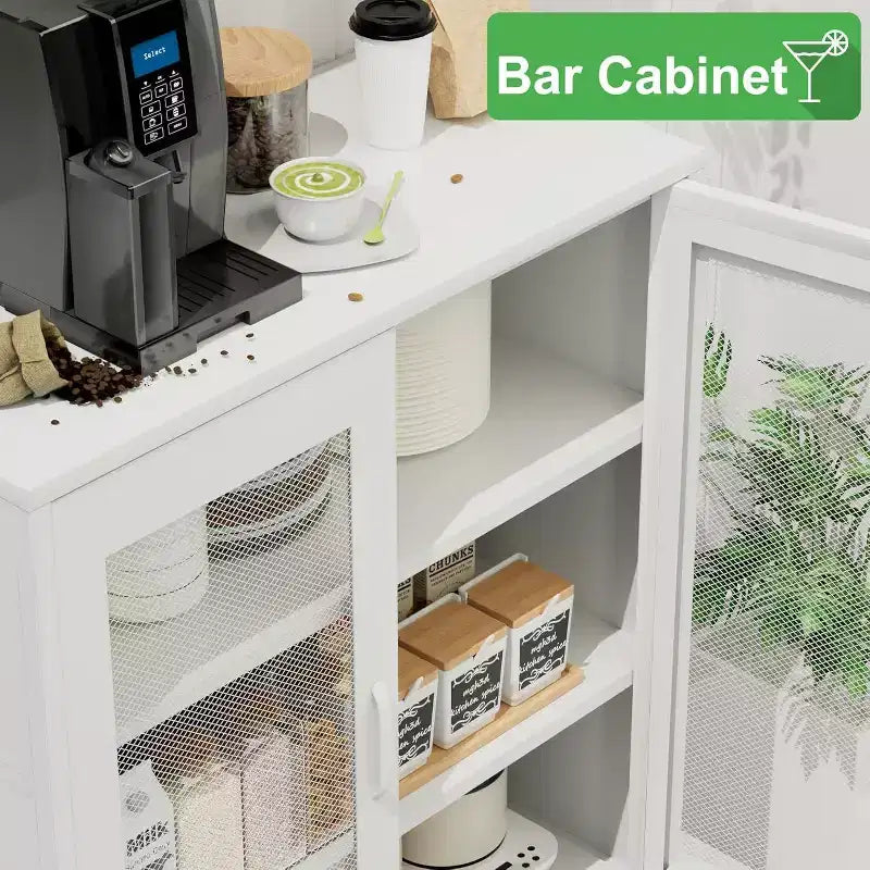 Okak Armadietto/Vetrinetta in metallo, Credenza con 3 ripiani, Armadietto/Mobiletto contenitore autoportante per Soggiorno, Corridoio e Ufficio