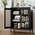 Okak Armadietto/Vetrinetta in metallo, Credenza con 3 ripiani, Armadietto/Mobiletto contenitore autoportante per Soggiorno, Corridoio e Ufficio