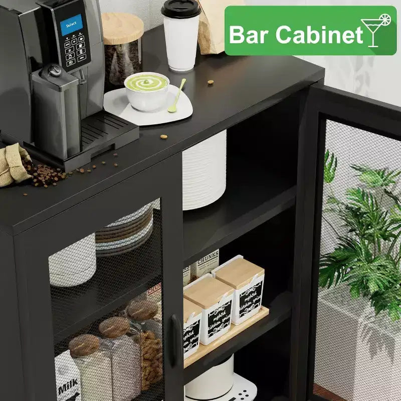 Okak Armadietto/Vetrinetta in metallo, Credenza con 3 ripiani, Armadietto/Mobiletto contenitore autoportante per Soggiorno, Corridoio e Ufficio