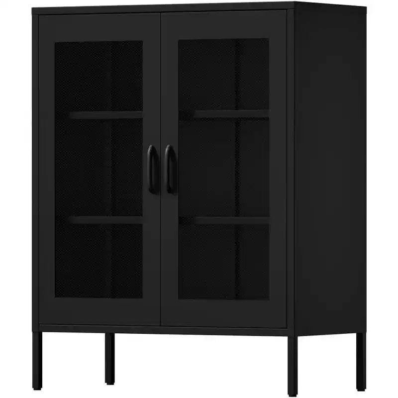 Okak Armadietto/Vetrinetta in metallo, Credenza con 3 ripiani, Armadietto/Mobiletto contenitore autoportante per Soggiorno, Corridoio e Ufficio