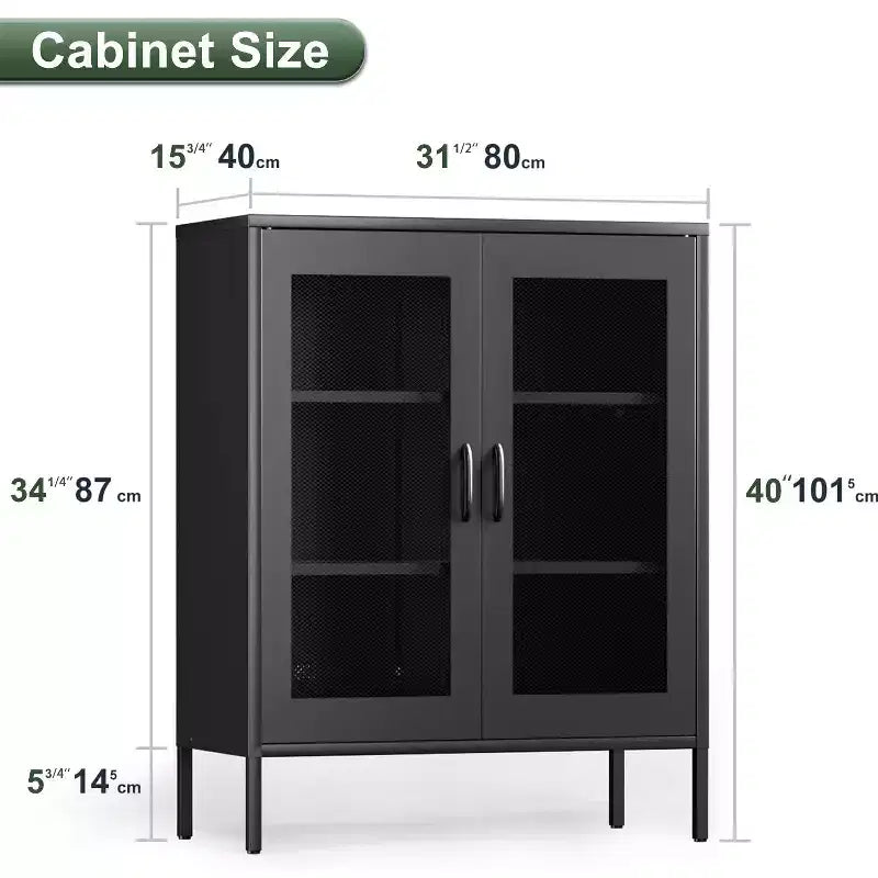 Okak Armadietto/Vetrinetta in metallo, Credenza con 3 ripiani, Armadietto/Mobiletto contenitore autoportante per Soggiorno, Corridoio e Ufficio