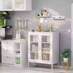 Okak Armadietto/Vetrinetta in metallo, Credenza con 3 ripiani, Armadietto/Mobiletto contenitore autoportante per Soggiorno, Corridoio e Ufficio