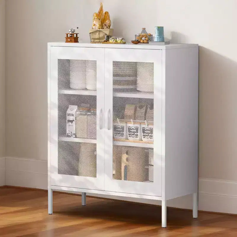 Okak Metal Display Cabinet, Sideboard Cabinet with 3 Shelves, Freestanding Storage Cabinet for Living Room, Hallway and Office