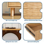 COZONY 61 Buffet credenza moderno di metà secolo, mobile in legno naturale con 3 cassetti e 2 ante, design con scanalature ondulate e ripiano regolabile