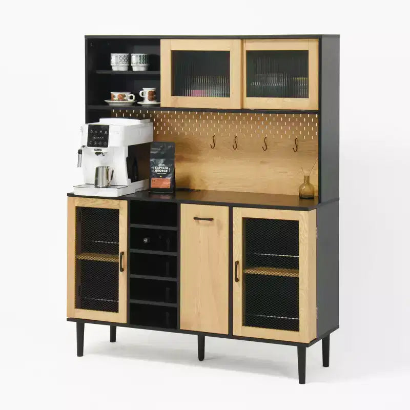 Madia in legno Okak, Mobile Bufft con 4 ante e 2 cassetti, Armadietto contenitore per soggiorno, sala da pranzo, cucina