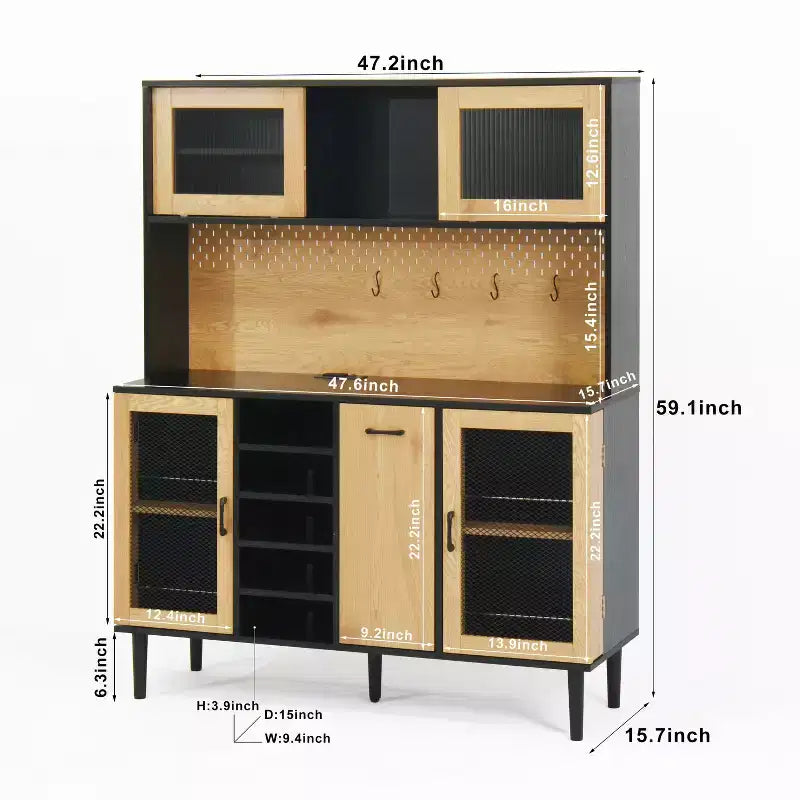Madia in legno Okak, Mobile Bufft con 4 ante e 2 cassetti, Armadietto contenitore per soggiorno, sala da pranzo, cucina