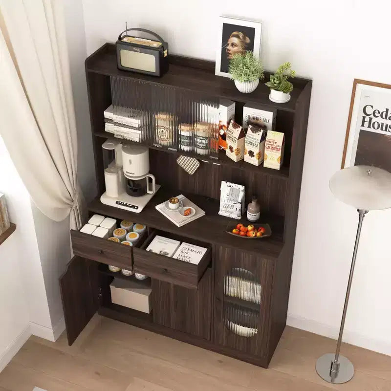 Madia in legno Okak, Mobile Bufft con 4 ante e 2 cassetti, Armadietto contenitore per soggiorno, sala da pranzo, cucina