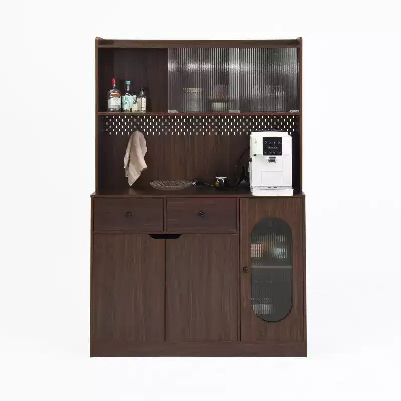 Madia in legno Okak, Mobile Bufft con 4 ante e 2 cassetti, Armadietto contenitore per soggiorno, sala da pranzo, cucina