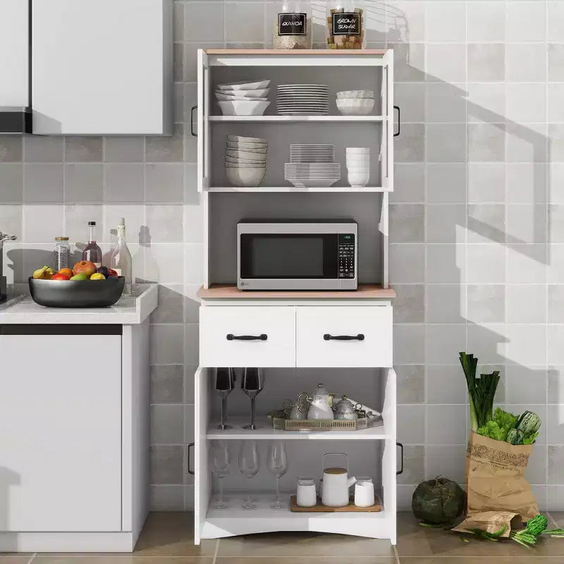 Madia in legno Okak, Mobile Bufft con 4 ante e 2 cassetti, Armadietto contenitore per soggiorno, sala da pranzo, cucina