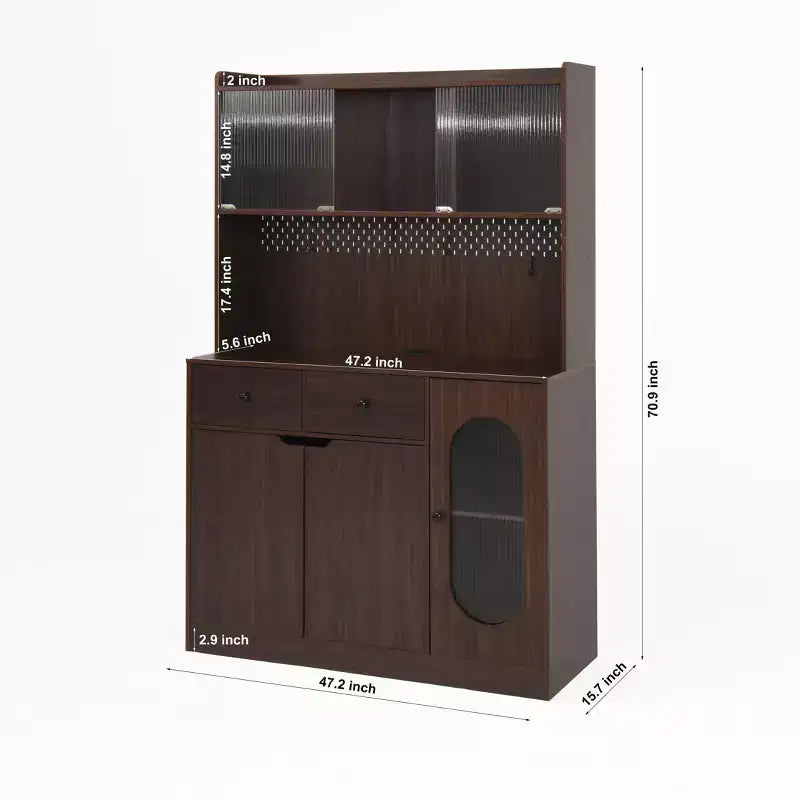 Madia in legno Okak, Mobile Bufft con 4 ante e 2 cassetti, Armadietto contenitore per soggiorno, sala da pranzo, cucina