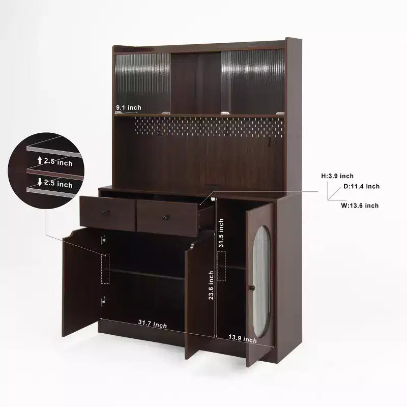 Madia in legno Okak, Mobile Bufft con 4 ante e 2 cassetti, Armadietto contenitore per soggiorno, sala da pranzo, cucina