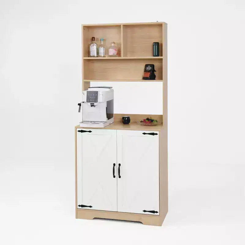 Madia in legno Okak, Mobile Bufft con 4 ante e 2 cassetti, Armadietto contenitore per soggiorno, sala da pranzo, cucina