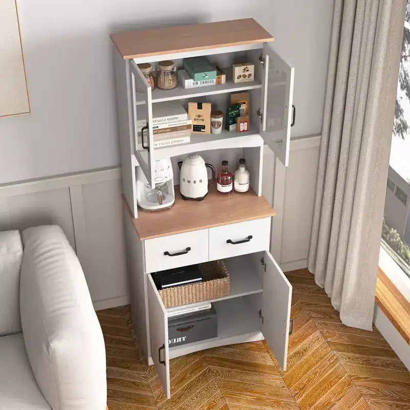 Madia in legno Okak, Mobile Bufft con 4 ante e 2 cassetti, Armadietto contenitore per soggiorno, sala da pranzo, cucina