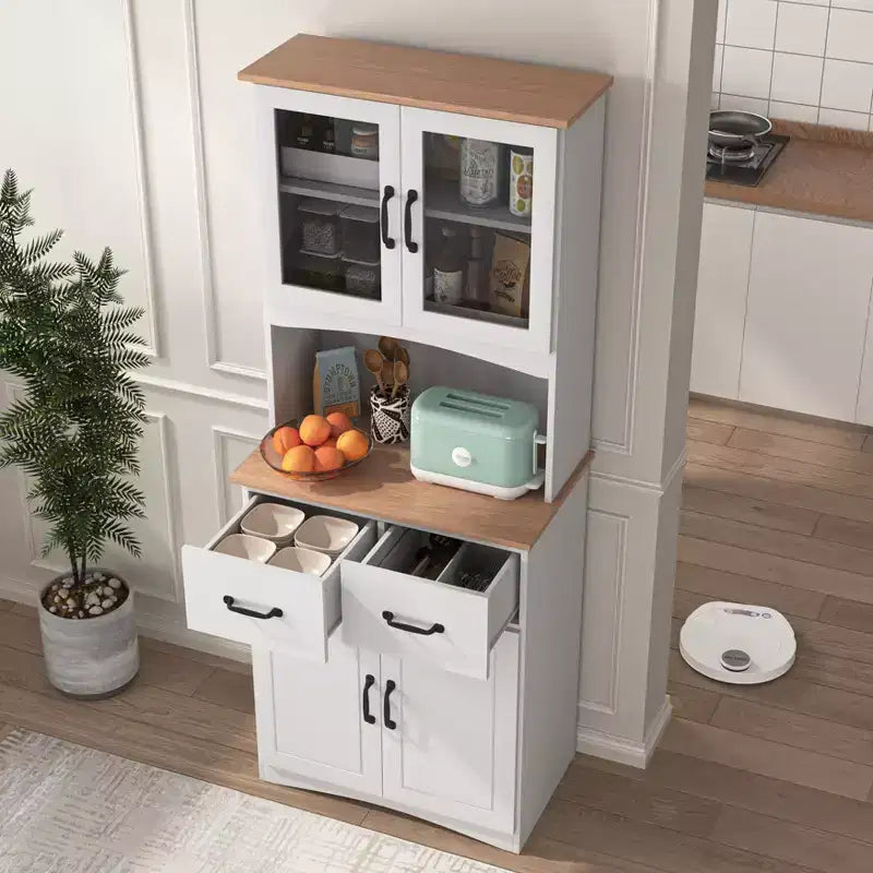 Madia in legno Okak, Mobile Bufft con 4 ante e 2 cassetti, Armadietto contenitore per soggiorno, sala da pranzo, cucina