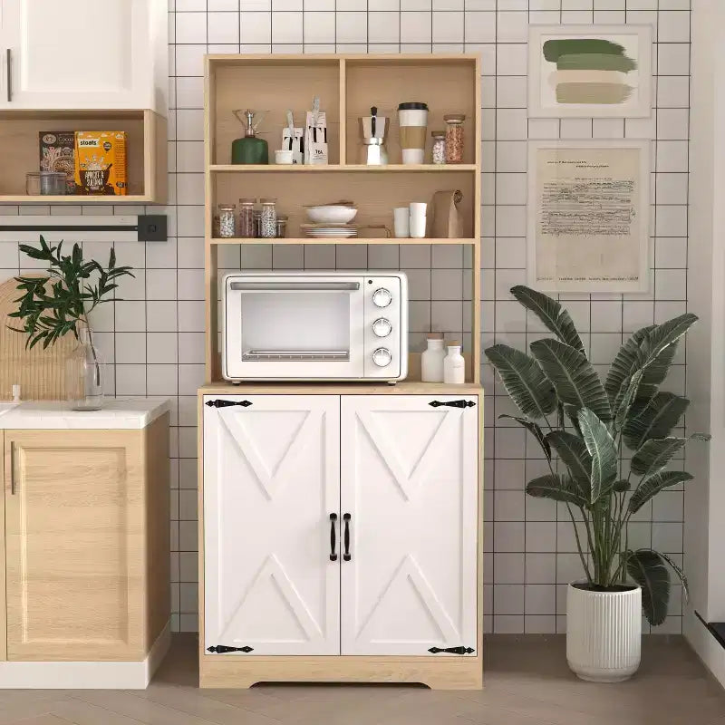 Madia in legno Okak, Mobile Bufft con 4 ante e 2 cassetti, Armadietto contenitore per soggiorno, sala da pranzo, cucina