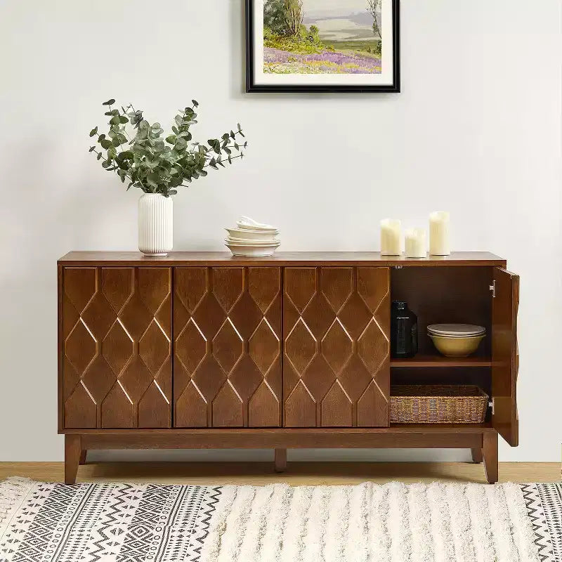 Rosalind 60 Credenza larga moderna con frontali delle ante a rilievo geometrico | KARAT HOME-WALNUT