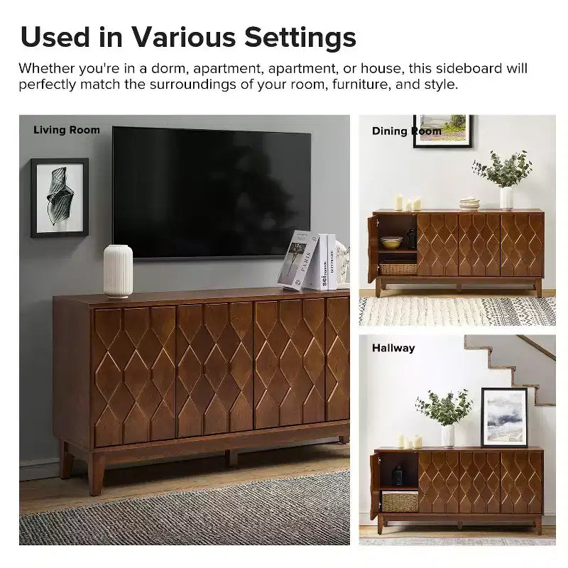 Rosalind 60 Credenza larga moderna con frontali delle ante a rilievo geometrico | KARAT HOME-WALNUT