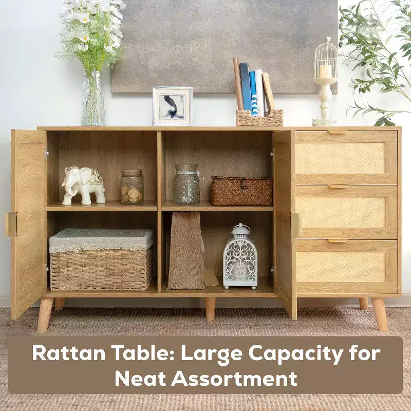 Emporio di importazioni per la casa Mobile contenitore in rattan naturale Boho per soggiorno e sala da pranzo