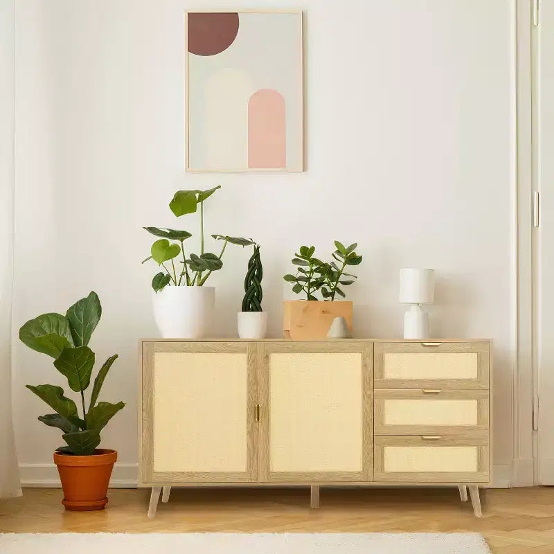 Emporio di importazioni per la casa Mobile contenitore in rattan naturale Boho per soggiorno e sala da pranzo