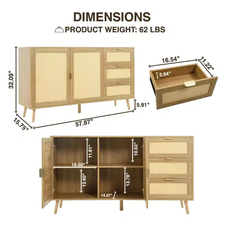 Emporio di importazioni per la casa Mobile contenitore in rattan naturale Boho per soggiorno e sala da pranzo