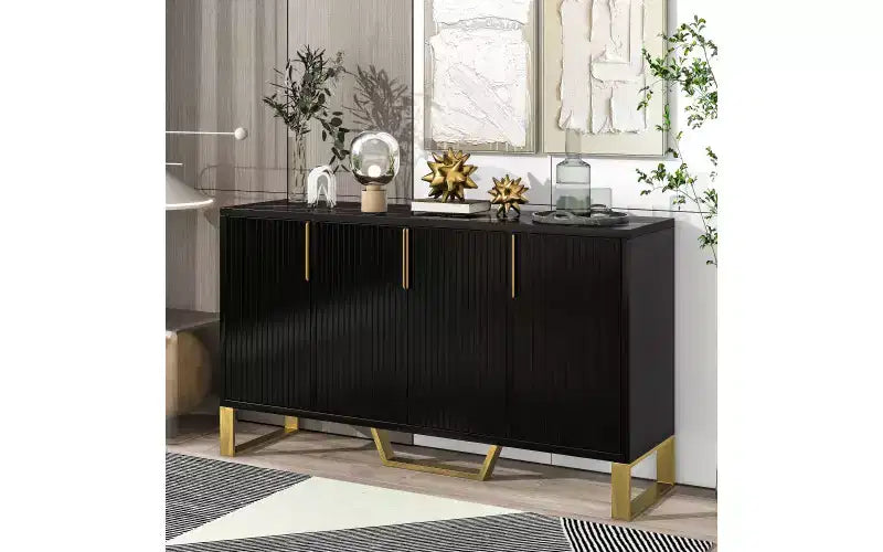 Zevemomo Buffet Sideboard Storage Cabinet Coffee Bar Console Table with Adjustable Shelf, 4 Doors, Black