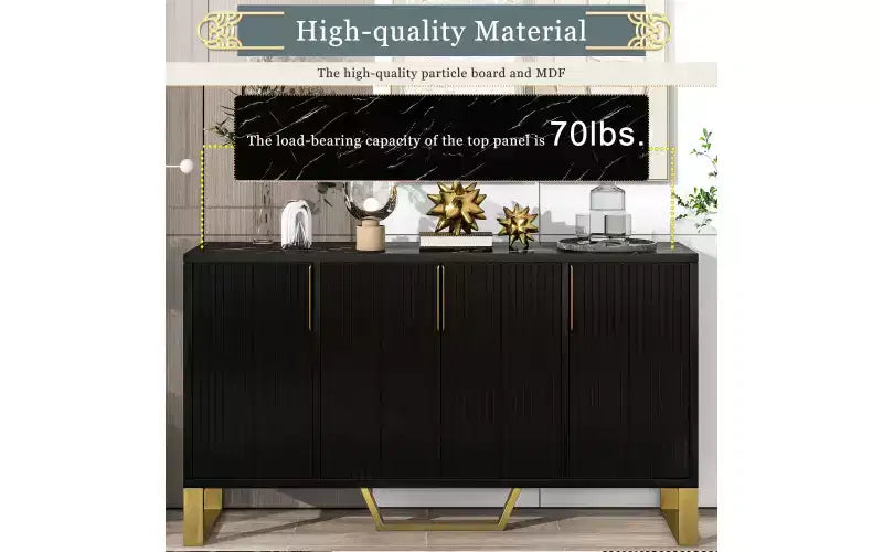 Credenza Zevemomo con mobile contenitore, mobiletto per caffè con ripiano regolabile, 4 ante, nero