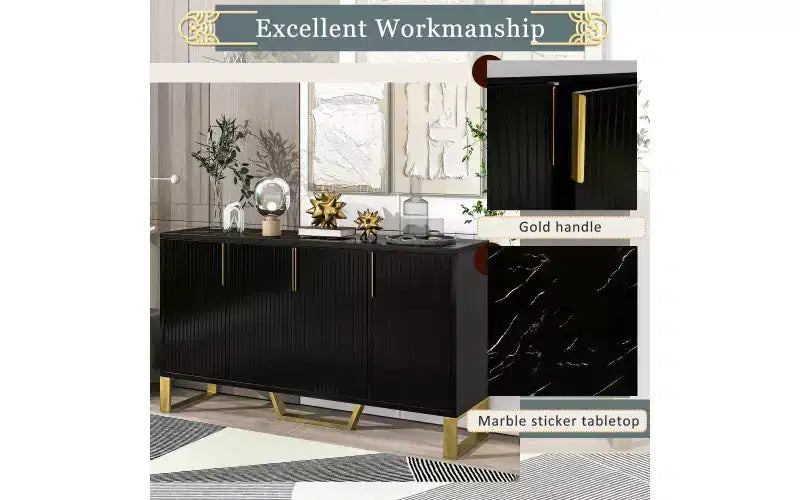 Credenza Zevemomo con mobile contenitore, mobiletto per caffè con ripiano regolabile, 4 ante, nero