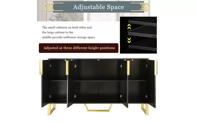 Credenza Zevemomo con mobile contenitore, mobiletto per caffè con ripiano regolabile, 4 ante, nero