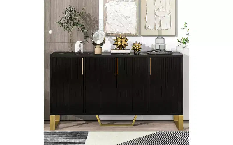 Credenza Zevemomo con mobile contenitore, mobiletto per caffè con ripiano regolabile, 4 ante, nero
