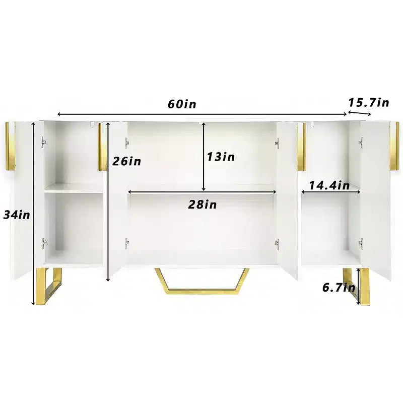 Zevemomo Credenza da Buffet Mobile Contenitore 60 pollici Tavolo Consolle da Caffè con Ripiano Regolabile, 4 Ante, Bianco