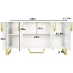 Zevemomo Credenza da Buffet Mobile Contenitore 60 pollici Tavolo Consolle da Caffè con Ripiano Regolabile, 4 Ante, Bianco
